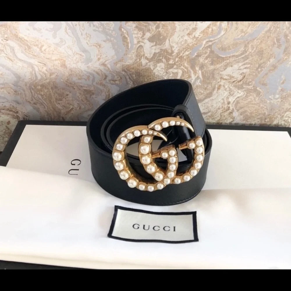 Sold! Gucci Marmont GG Pearl Black Calfskin Leather Belt - Picture 2 of 8